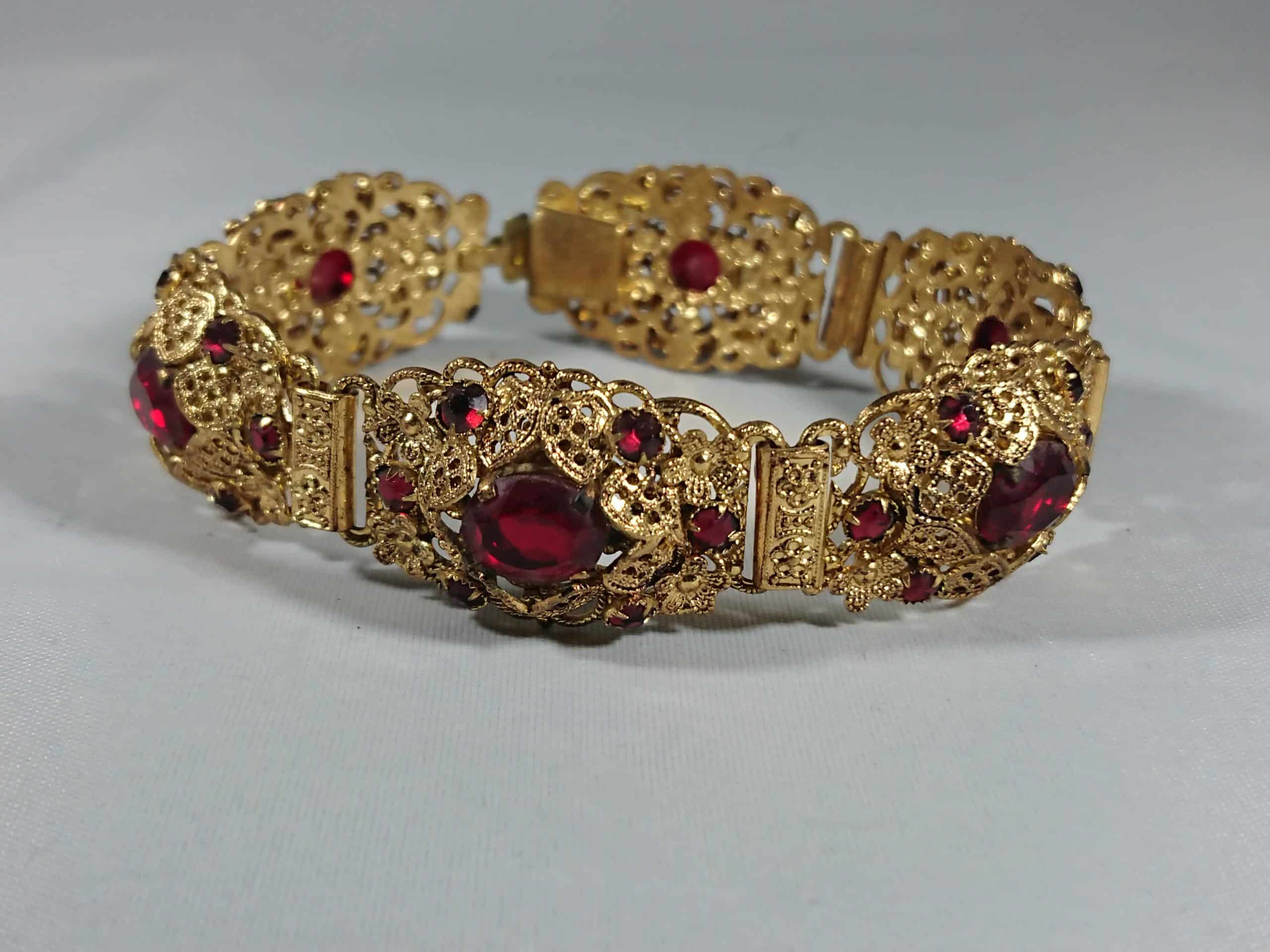 Vintage Filligree Red Stone Paste Bracelet 1920's/30's - Honey Lane ...